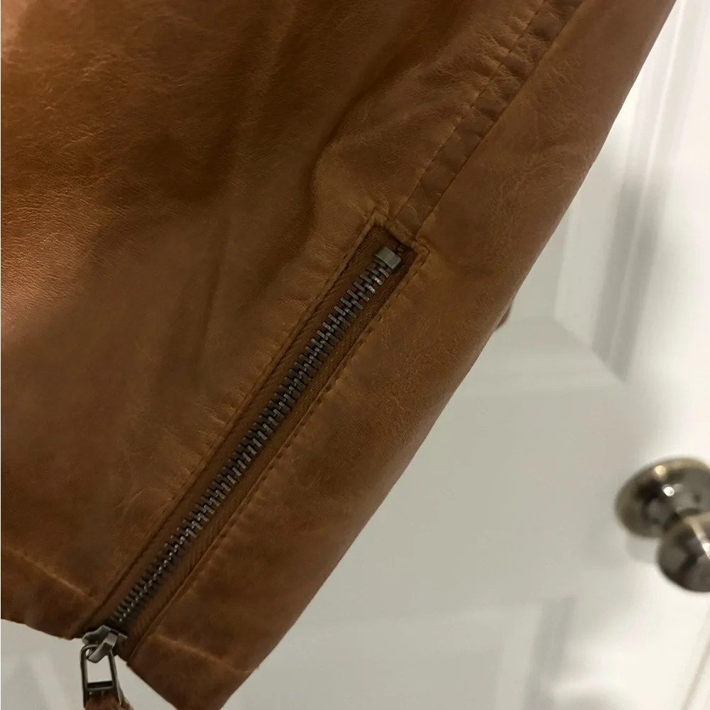 Max Studio Brown Faux Leather Moto Jacket Asymmetrical Zipper - Picture 6 of 8